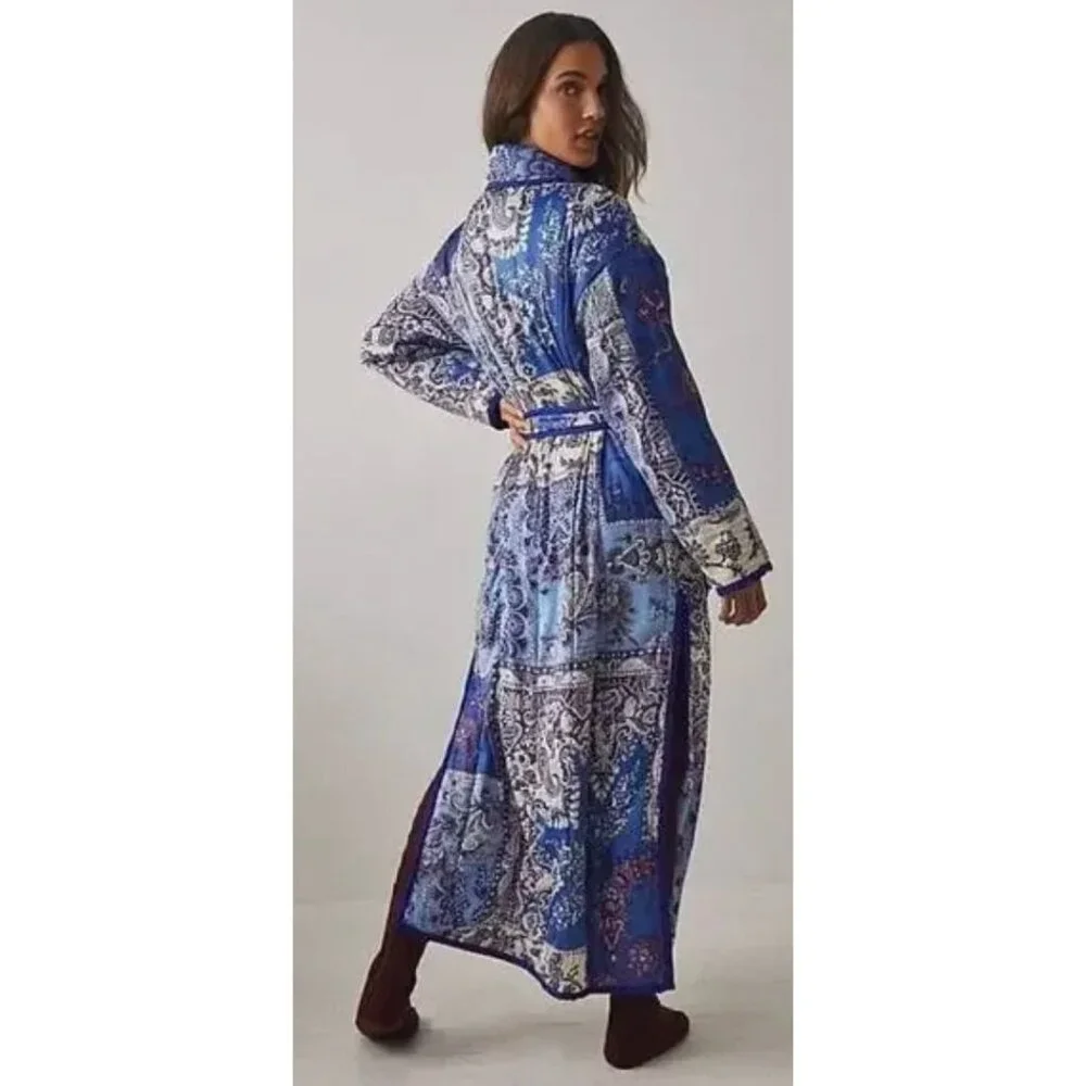 NEW Free People Intimately In Your Dream Robe Blue Paisley Size S $299 [jb] - Picture 3 of 9